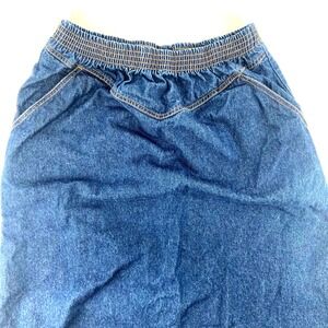 Vintage Lady Blair Denim Skirt Elastic Waist Pockets Dark Wash Knee Length 16PT
